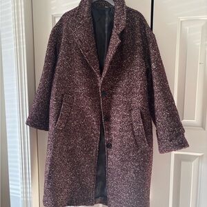 Women's Burgundy Tweed Coat - Classic Long Jacket